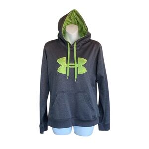 UNDER AMOUR “UA Storm” Semi-fitted Grey hoodie with big neon green UA Logo M